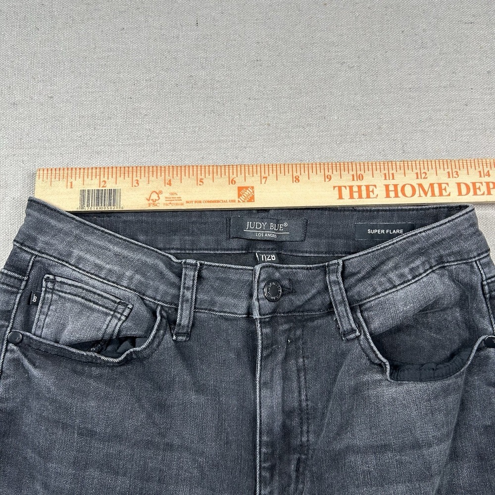 Judy Blue Jeans Womens 7/28 Super Flare Bell Bottoms Charcoal Raw Hem Gray - Picture 7 of 11